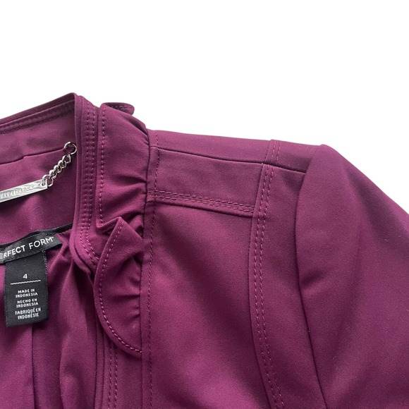 White House Black Market 4 Plum Purple, Ruffle Zipper Perfect Form Blazer Jacket - Picture 5 of 16